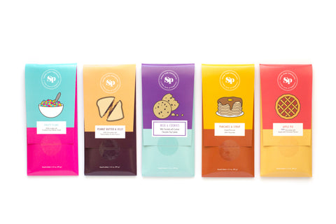 Nostalgic Chocolate Bars 10-Pack in vibrant wrappers featuring unique childhood-inspired flavor designs