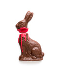 Handmade Milk Chocolate Victim Bunny with a headless design and red details, perfect for Halloween treats, 7.5 oz gourmet chocolate.