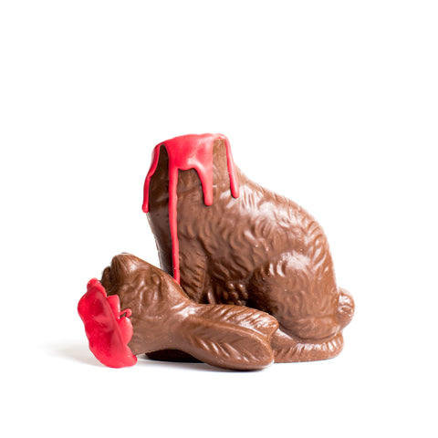 Headless Milk Chocolate Bunny Halloween Treat with Red Detailing