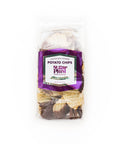 Bag of chocolate-covered potato chips by Sugar Plum, showcasing milk and dark chocolate coating.