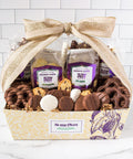 Chocolate Kilimanjaro Gift Basket with gourmet treats, including chocolate-covered snacks, perfect for special occasions by Sugar Plum.