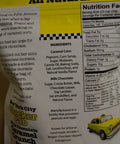 NYC Checker Cab Milk Chocolate Caramel Crunch Popcorn packaging with ingredients and nutritional information.
