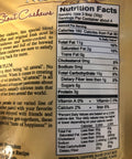 Nutrition facts label for Epicurean Coffee Stout Cashews by Sugar Plum, showing calories, fats, carbohydrates, and protein content.