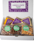 Gourmet Signature Cheese and Nuts Box featuring cheddar, Monterey Jack, and roasted nuts for charcuterie and wine pairing.