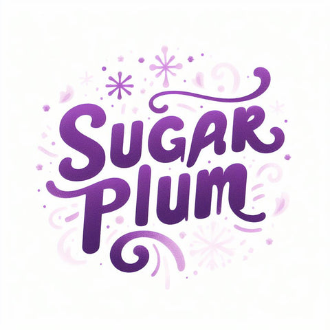 Sugar Plum Chocolates logo with decorative purple text and swirls.
