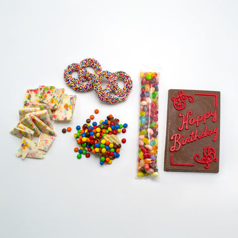 Happy Birthday Box – Fun & Colorful Birthday Gift with Chocolate Bar, Potato Chips & Pretzels | Perfect Birthday Treat