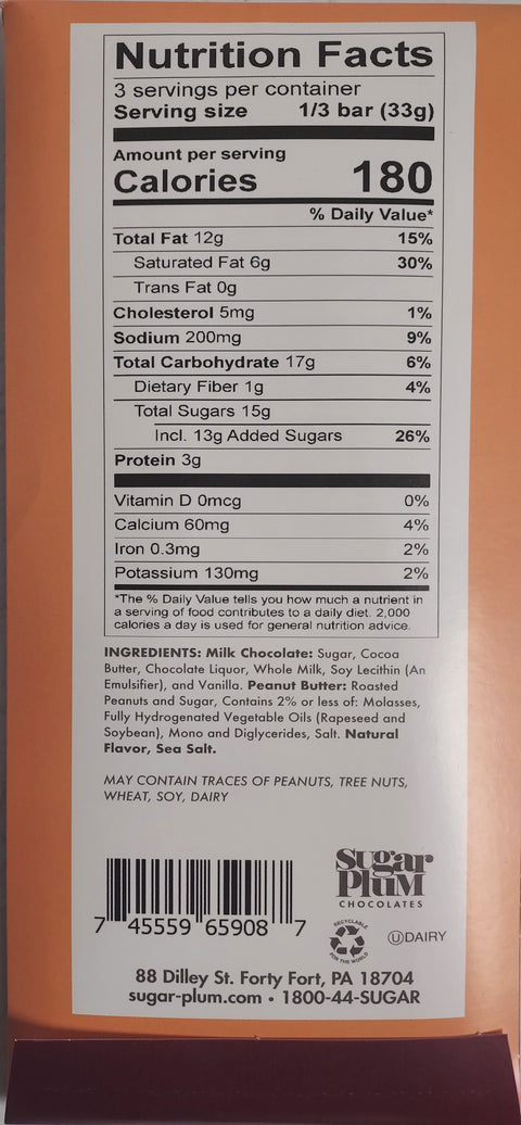 "Nostalgic Chocolate Bar nutrition facts and ingredients label, detailed information on calories, fats, sugars, and allergens."