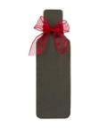 Wine bottle-shaped truffle box with red ribbon, ideal gift for chocolate and wine lovers.