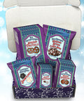 Wonderful Winter Chocolate Holiday Gift Collection with gourmet snacks including peppermint snowflakes and chocolate pretzels.
