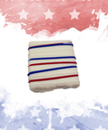 Patriotic chocolate treat with red, white, and blue stripes on a festive starry background, perfect for American celebrations.