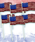 White Chocolate American Flag Lollipops in a 6-pack, handcrafted patriotic treats for Fourth of July and Memorial Day celebrations.