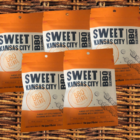 Sweet Kansas City BBQ Seasoning 5-pack with rich smoky flavor for ribs, chicken, and pork by Sugar Plum.