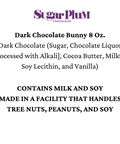 "Sugar Plum Dark Chocolate Bunny 8 oz ingredients and allergy information"