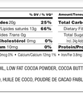 Nutrition facts and ingredients label for dairy-free truffles showing calories, fat content, and key ingredients like cocoa and coconut.