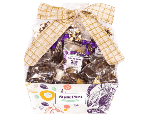 Gourmet Chocolate Gift Basket by Sugar Plum with Milk, Dark, and White Chocolate Treats - Perfect for Holidays and Birthdays