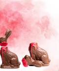 Handmade milk chocolate headless bunny with red details, perfect for Halloween treats and quirky gifts, 7.5 oz gourmet chocolate